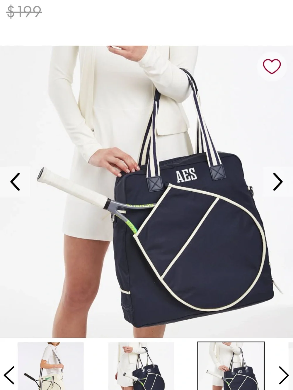 New w/o tags Mark & Graham Navy Tennis Tote with White Trim and Striped Straps